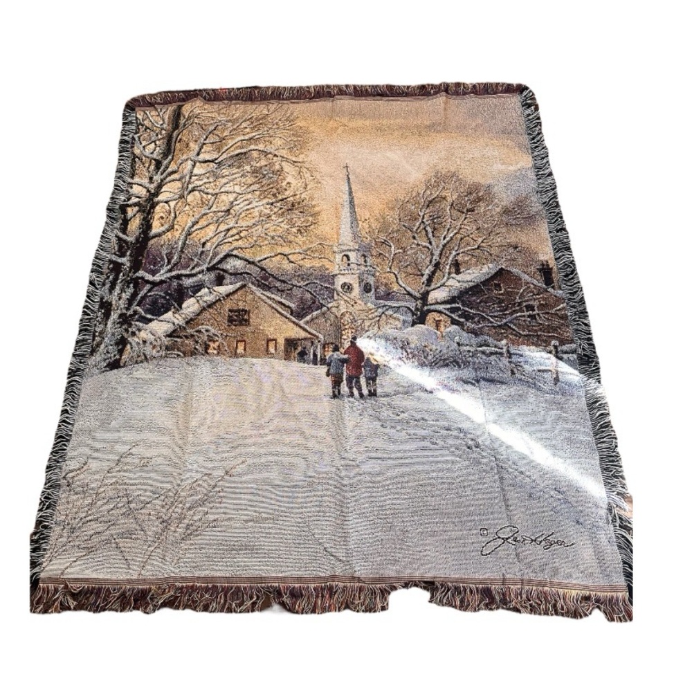 Jess Hager Art Winter Mohawk Tapestry Throw Blanket Woven Fringe Made in USA New